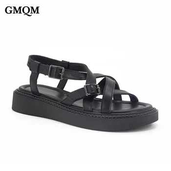 GMQM/ Модные женские летние сандалии, новинка 2023 года, тапочки из натуральной кожи, высококачественная обувь на плоской подошве, классическая обувь для прогулок на открытом воздухе