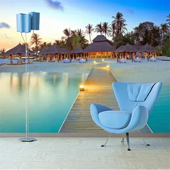 фотообои beibehang Высококачественные обои из шелковой ткани / пляжные пейзажи, морской пейзаж Мальдив, большие фрески, обои