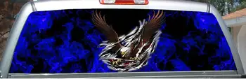Вид из заднего окна Blue fire flames eagle tear через виниловую графическую наклейку