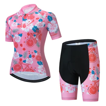 Новый женский летний комплект из джерси для велоспорта, велосипедная одежда с розовым принтом, Быстросохнущая горная женская велосипедная одежда, комплект для велоспорта