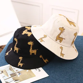 Летние детские шляпы-ведра с мультяшным жирафом, солнцезащитная шляпа для девочек и мальчиков, пляжная шляпа для кемпинга, рыболовная кепка, повседневная панама, кепка