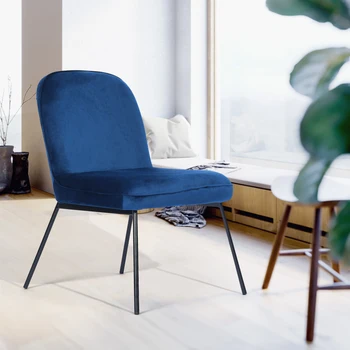 Набор из 2 стульев с акцентом, мягкого бархатного кресла для отдыха, обеденного стула со спинкой и подлокотником, темно-синий. Модный внешний вид.