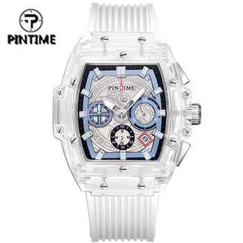 Роскошные кварцевые часы PINTIME, мужские часы с хронографом в стиле хип-хоп, мужские силиконовые наручные часы, мужские часы zegarek meski montre