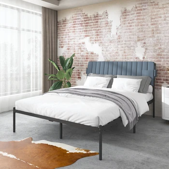 Каркас кровати-платформы с мягкой обивкой Queen Size с изголовьем серого цвета для мебели спальни