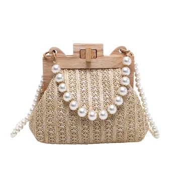 Модная женская сумка через плечо из плетеной соломы, лето 2023, деревянная сумка-клипса с верхней ручкой, роскошные дизайнерские сумки, трендовая женская сумка