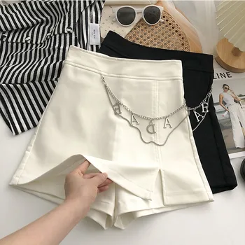 Цепочка с буквами, нерегулярная юбка-трапеция с высокой талией, Шорты, брюки для женщин, лето 2023, корейские модные широкие брюки