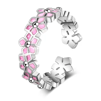 Модные посеребренные кольца для пальцев с розовым цветком, Регулируемое открытие для женщин, девочек, подарок на День Рождения, ювелирные изделия