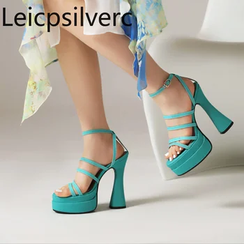 новые летние модные водонепроницаемые женские босоножки на высоком каблуке, пикантная женская обувь для вечеринок с открытым носком, высота 14,5 см, большие размеры 34-44