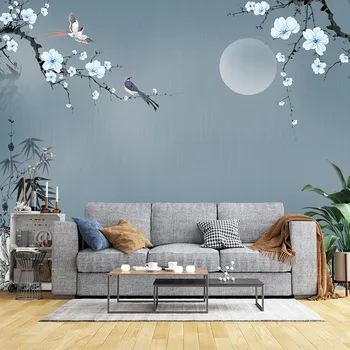 Ручная роспись лунных цветов и птиц, домашние 3D обои на заказ, наклейки на стены гостиной, спальни