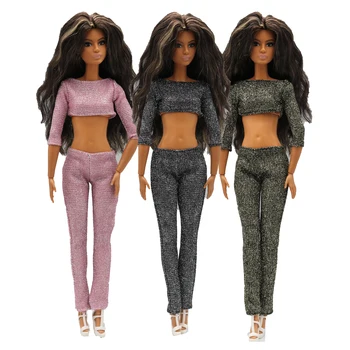 одежда для куклы 30 см, модная футболка с блестками, брюки, аксессуары для повседневной носки, Одежда для пышной куклы Барби