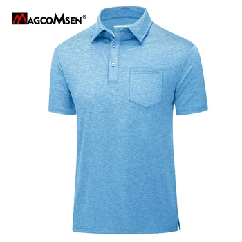 Мужская футболка MAGCOMSEN с коротким рукавом, быстросохнущие рабочие повседневные футболки, летняя спортивная рубашка-поло для гольфа с карманом