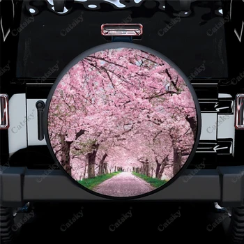 Чехол для запасного колеса с пейзажным рисунком розовой Сакуры, защита колес для кемпинга, защита от атмосферных воздействий, универсальный для прицепа Rv, внедорожника, грузовика