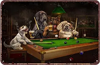 Ностальгический ретро-веселый художественный плакат с собакой, играющей в бильярд, металлические вывески, знаки для украшения внутреннего и наружного фермерского дома