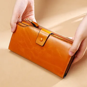 Женская длинная сумочка из натуральной кожи, женские клатчи, кошельки для денег, Фирменная дизайнерская сумочка для держателя карты мобильного телефона Walle