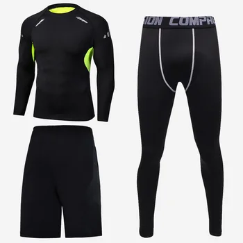 Спортивные обтягивающие брюки, мужская тренировочная одежда с длинными рукавами, костюм-тройка, стрейч для бега, быстросохнущий