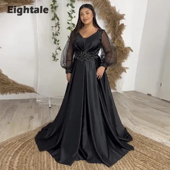 Вечерние платья Eightale больших размеров, черные аппликации с V-образным вырезом, формальные атласные складки из бисера, платья знаменитостей для выпускного вечера на свадьбу
