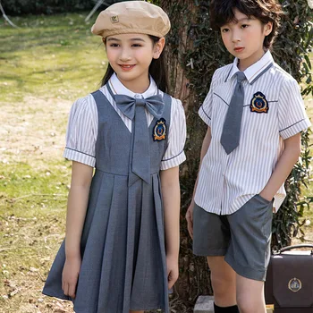 Летняя школьная форма, милый темперамент, Японско-Корейская версия, Белая рубашка для мальчиков и девочек, жилет, плиссированное выпускное платье, Шорты, костюм