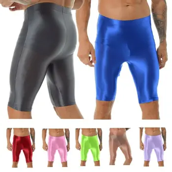 Мужские Тренировочные Глянцевые Обтягивающие шорты Гладкие Спортивные штаны для бега в тренажерном зале с высокой талией