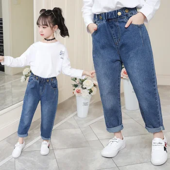 стиль 2021 весна и осень, новые иностранные джинсы для девочек, детские брюки среднего размера, свободные    