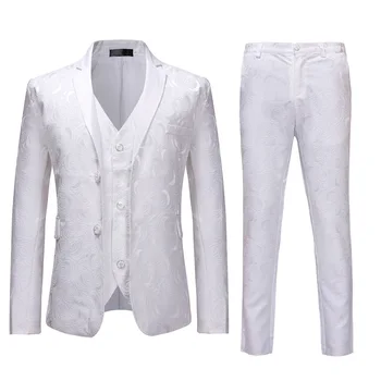 Мужские жаккардовые костюмы из 3 предметов Белой розы с брюками, брендовый однобортный вечерний деловой костюм, мужской костюм Terno Masculino