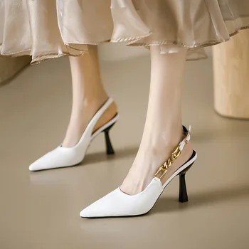 Женские туфли на высоком каблуке-шпильке 2023, Весенне-летние новые босоножки Baotou, французские тонкие туфли с острым носком и мелким носком