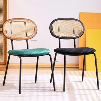 Обеденные стулья из скандинавской фланели для кухонной мебели, дома, ретро-легкие Роскошные обеденные стулья для отдыха, Простой стул из ротанга со спинкой
