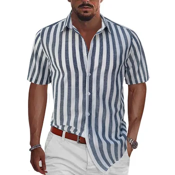 Мужская Рубашка Для Пляжного Отдыха в Америке на Гавайях, Летняя Модная Классическая Блузка В Полоску С Коротким Рукавом, Свободные Повседневные Простые Базовые Топы, Мужские