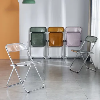 Современные складные обеденные стулья Креативный минималистичный обеденный стул со спинкой в скандинавском стиле Прозрачные дизайнерские предметы домашнего обихода Cadeiras