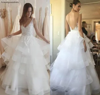 Шикарное свадебное платье с открытой спиной, сексуальные аппликации, многоуровневые оборки, V-образный вырез, кантри-свадебное платье на заказ, плюс размер