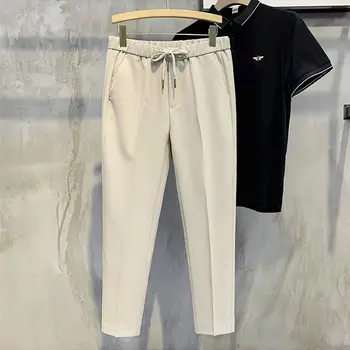 2023 Весенне-летние брюки Мужские Стрейчевые Корейские Однотонные Повседневные Облегающие брюки с эластичной талией Деловые Классические брюки Мужские A188