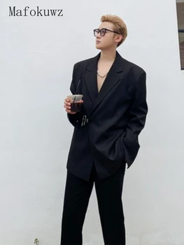 Mafokuwz Весенний Корейский белый пиджак, мужская индивидуальность, металлический замок, Дизайнерский Корейский блейзер высокого класса, Элегантная Мужская уличная одежда