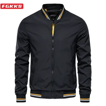 Мужская однотонная куртка-бомбер FGKKS, повседневные облегающие бейсбольные мужские куртки, Новые осенние модные куртки высокого качества для мужчин