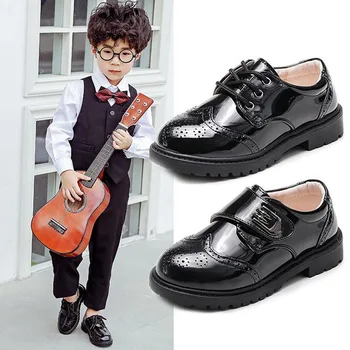 Детская кожаная обувь; Весенняя Черная обувь для мальчиков; обувь для выступлений детей начальной школы в Британском стиле; обувь для мальчиков