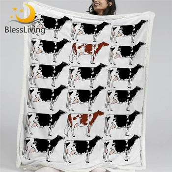 Льняное одеяло BlessLiving Milk Cow, Мультяшное Шерп-Флисовое одеяло, одеяло для молочного скота, Манты для сельскохозяйственных животных 150x200 см