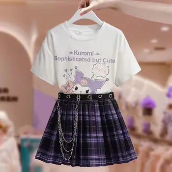 Комплект из двух предметов, юбка для девочек, студенческий костюм, корейская версия, летнее платье с короткими рукавами, милая футболка для девочек, плиссированная юбка в стиле колледжа