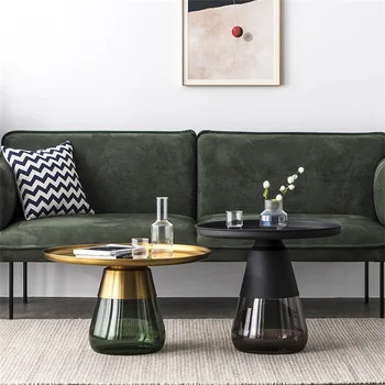 Журнальный столик из скандинавского металла для гостиной, легкая роскошная мебель для гостиной, круглый простой и креативный Прозрачный чайный столик Ins