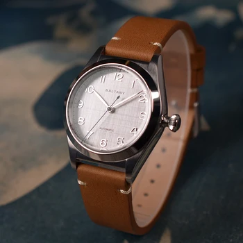 Часы Baltany Linnen Dress Watch 36 мм винтажный корпус Bubbleback 20ATM Водонепроницаемый ремешок из натуральной кожи NH38 Автоматические часы