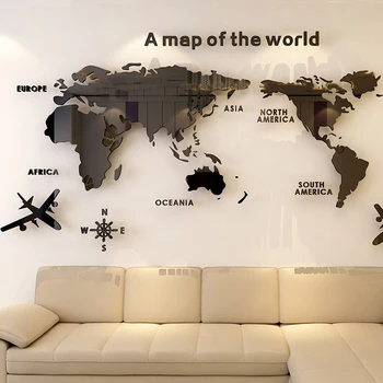 Карта мира 3D наклейки на стену Акриловые хрустальные зеркальные наклейки DIY Спальня Гостиная Украшение домашнего офиса Фреска Большие обои
