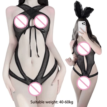 85WB Женский сексуальный костюм для косплея Naughty Bunny Girl, комплект нижнего белья, эластичное Перспективное боди в сеточку, необычная клубная одежда