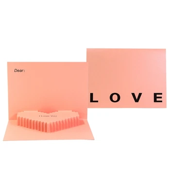 3D поздравительная открытка в виде сердца под углом 90 градусов на День Святого Валентина с комплектом конвертов Складная открытка прямая поставка