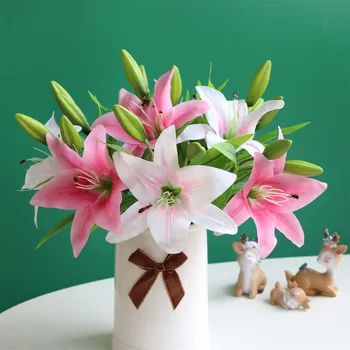 Искусственные цветы Лилии С 1 Распустившейся головкой и 2 бутонами, Свадебный букет для офиса и домашнего декора, Свадьба, Семейная вечеринка