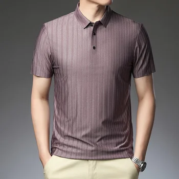 Летние мужские повседневные рубашки поло в вертикальную полоску высокого качества с коротким рукавом, простые свободные мужские футболки 4XL