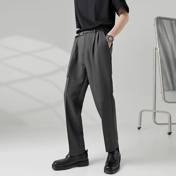 2023Streetwear Повседневные Шикарные Корейские Мужские брюки со свободным поясом Модные Офисные брюки высокого качества Мужские Прямые брюки