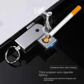 Вольфрамовая USB перезаряжаемая зажигалка креативный брелок для ключей электронная зажигалка для сигарет авиационные подарки