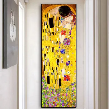 Абстрактная картина маслом Классического художника Густава Климта Плакат с поцелуем на холсте, современное настенное искусство, Домашний декор гостиной Куадроса