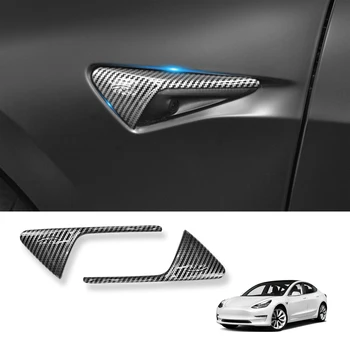 Защитная крышка камеры боковой двери из углеродного волокна для Tesla Модель 3 /Y 2019-2022 Декоративная крышка Автомобильные аксессуары 2шт