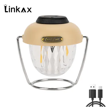 Светодиодная лампа для кемпинга, Ретро Подвесная лампа для палатки, Водонепроницаемые кемпинговые фонари с регулируемой яркостью, Type C, USB-зарядка, аварийный фонарь на открытом воздухе
