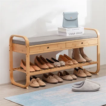 Скандинавский Бамбуковый обувной шкаф Мебель для ванной комнаты Современный минималистичный домашний табурет для переодевания обуви, Подставка для обуви, Многофункциональный табурет для хранения