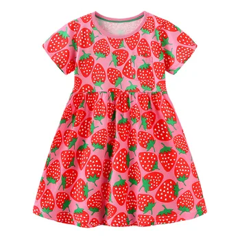 2023 Платье для маленьких девочек от 2 до 7 лет Клубничное платье для девочек с коротким рукавом Летнее повседневное платье