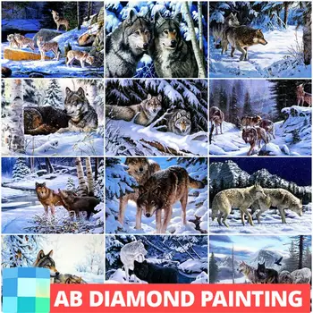 AB Drills Алмазная вышивка Волк, Зимние наборы для вышивки крестом, алмазная живопись, мозаика с животными, Снежинки, картины из страз, декор для